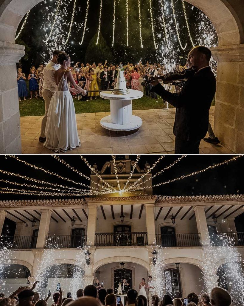 destination wedding villa vera cake cutting fireworks