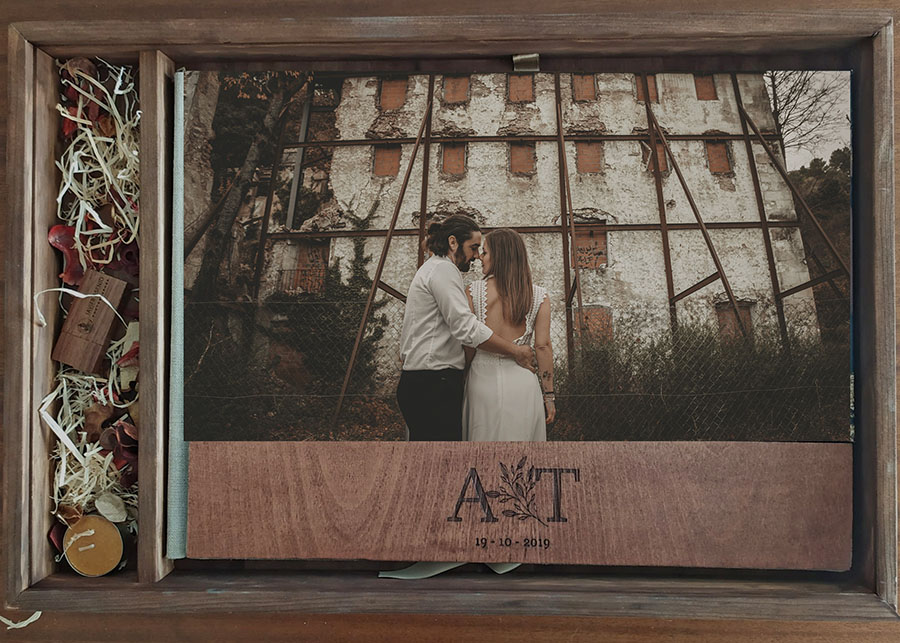 Packaging de álbum de boda en madera