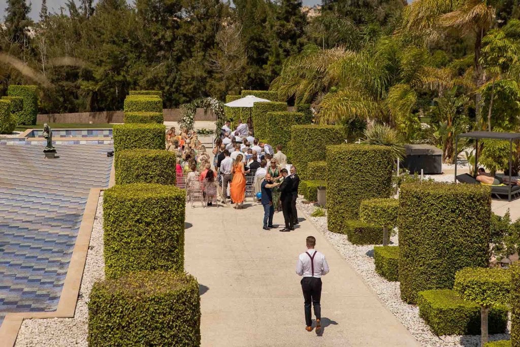 Mediterranean architecture and palm trees at La Finca Resort