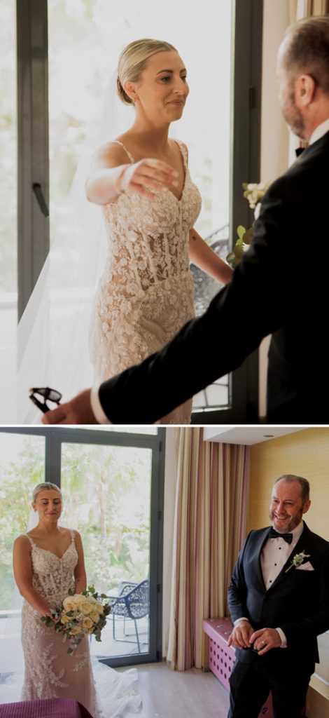 Father first look bride La Finca Resort wedding